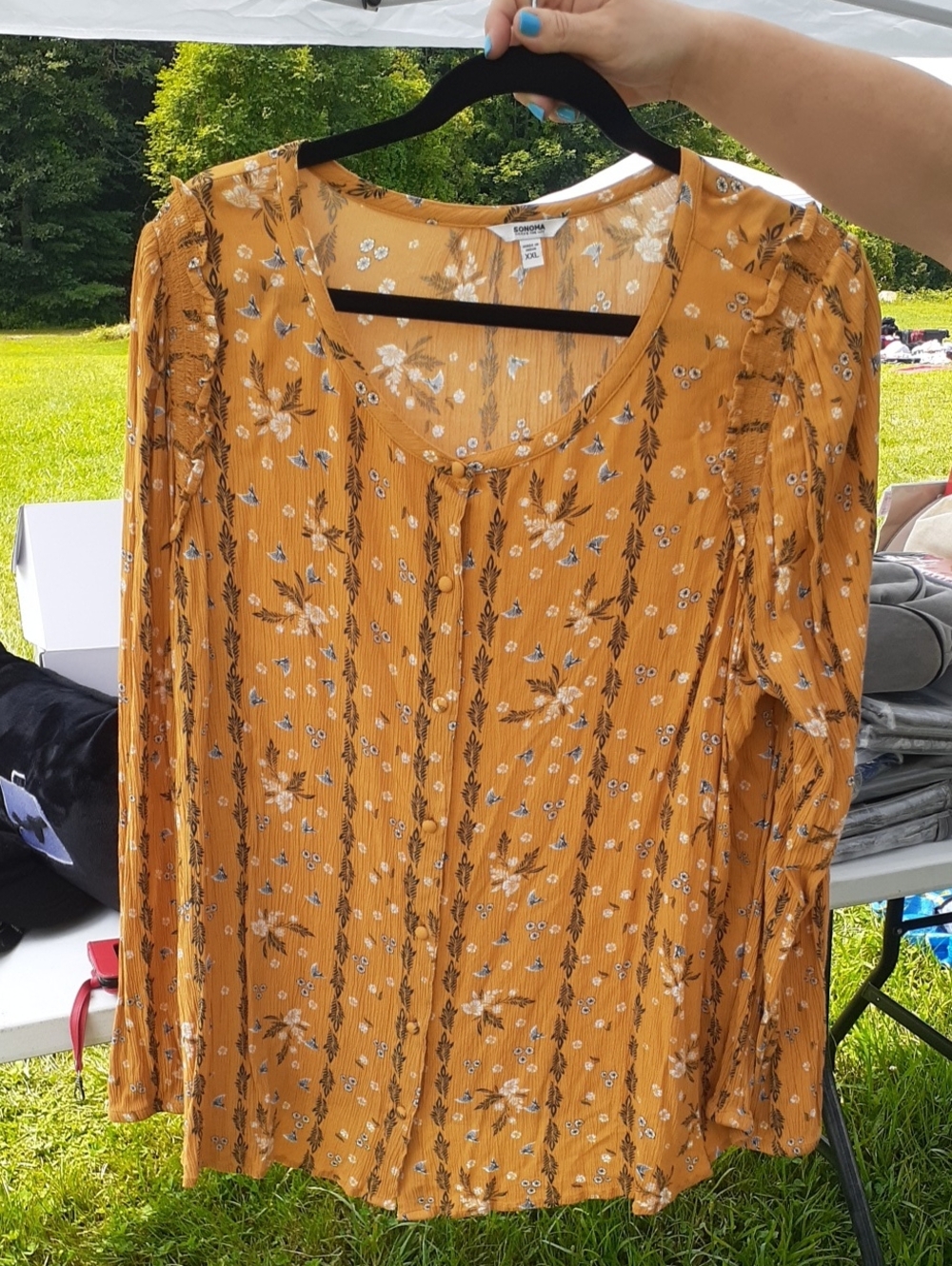 Boohoo Mustard Floral Long Sleeve Blouse